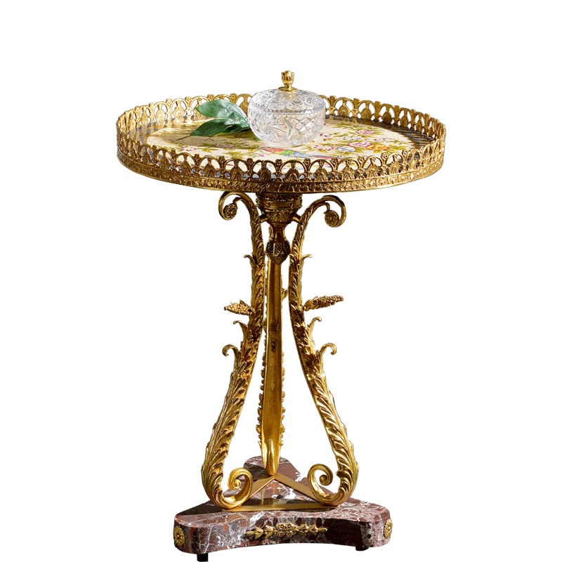 Factory traditional design marble table copper high quality home furniture using in rest room art desk  painted antique table