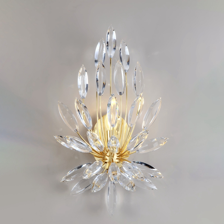Indoor Elegant Crystal Led Wall Lamp from Chinese Manufacture with Iron Electroplate Golden Color Modern Wall Sconces