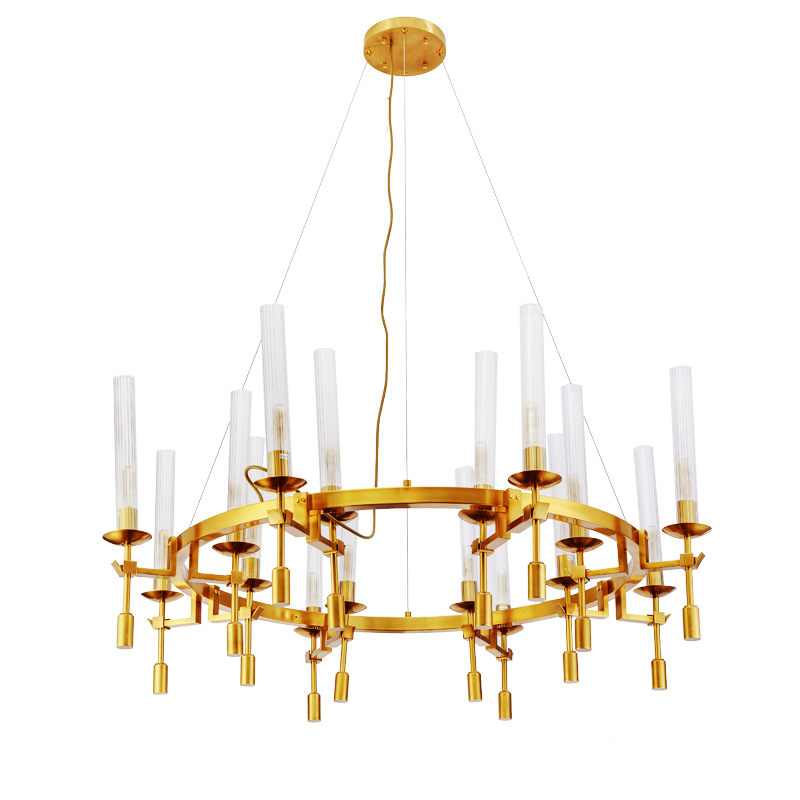 American Style Design Hotel Villa Club Home Living Room Decorative Lighting Project Round Copper LED Modern Chandeliers