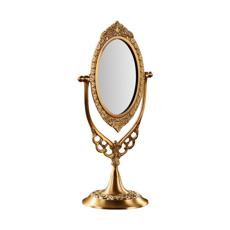 High-end Handmade Home Decor Luxury Bronze Frame Tabletop Copper Makeup Mirror
