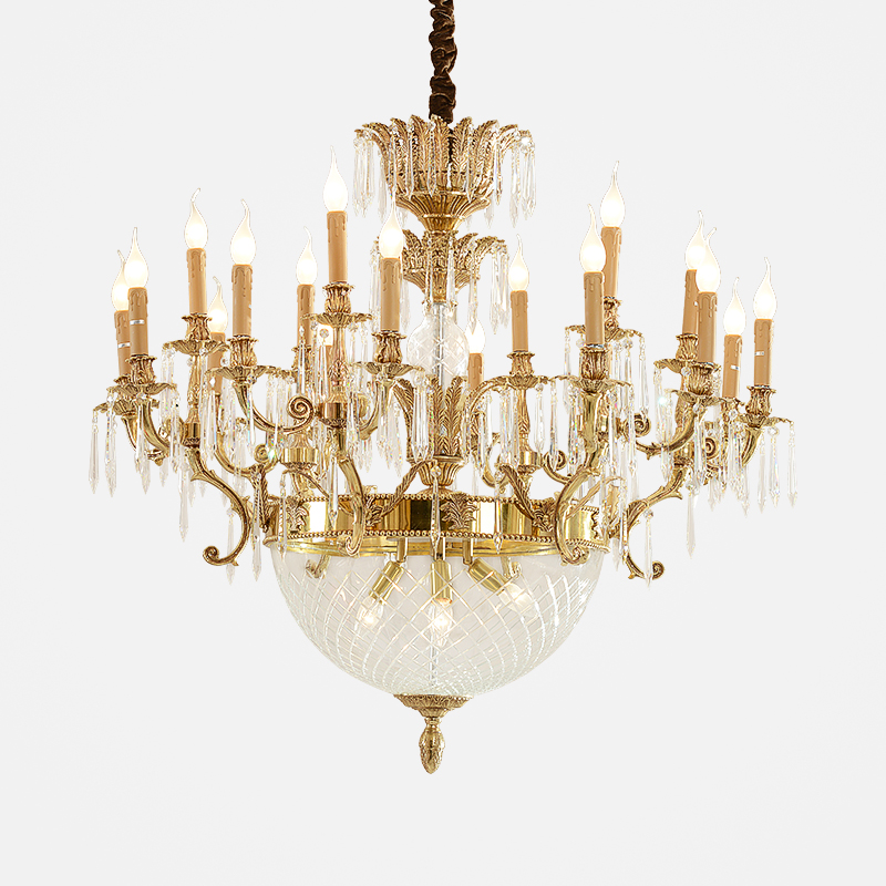 Rococo Style Golden Brass Super Large Crystal Chandelier gold Plated Classical Hotel Ceiling Lamp