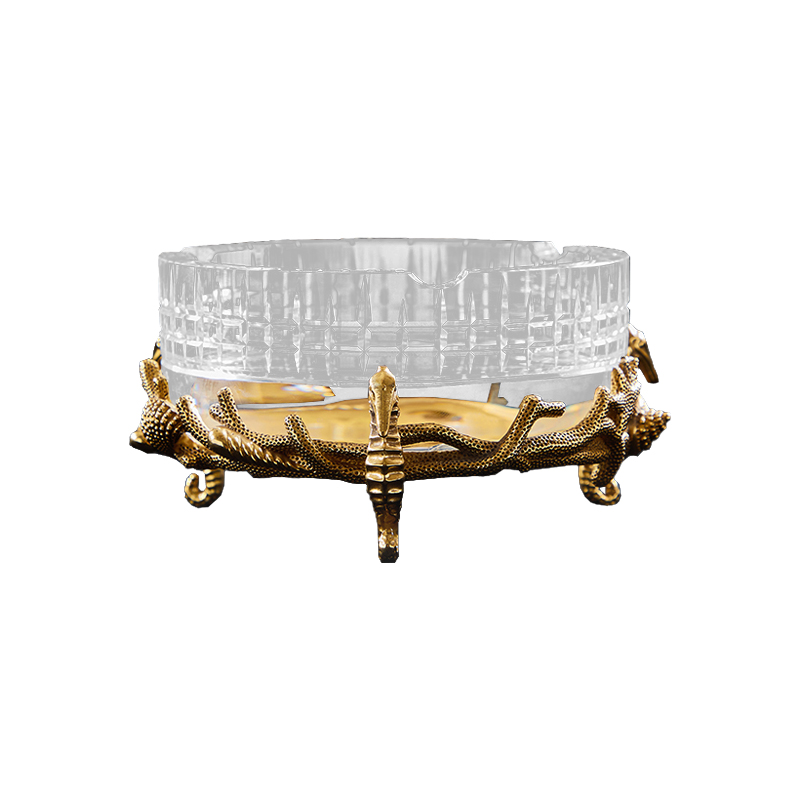 High-end Star Hotel Villa Club Home Decor Handcraft Copper Sea Horse Decorative Base Crystal Cigar Ashtray