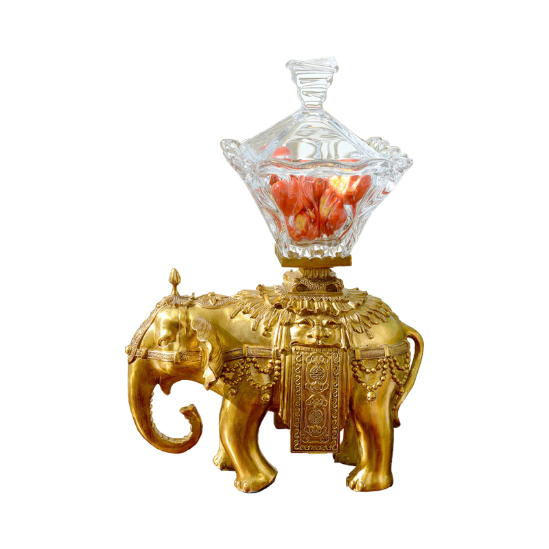 Party Wedding Home Decor Pure Brass Carving Elephant Base Luxury Crystal Candy Jars with Lids