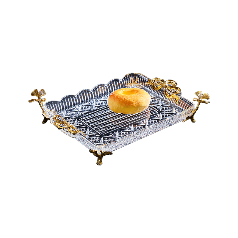 Wholesale Modern Luxury Enamel Flower Color Plate Dry Fruit Creative Crystal Transparent Glass Tray