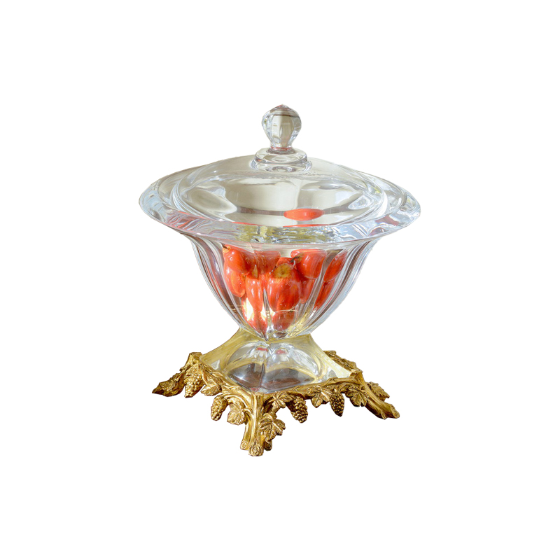Wholesale Cheap Price Living Room Furnishings Transparent Candy Bowl Luxury Brass With Crystal Compote Fruit Bowl