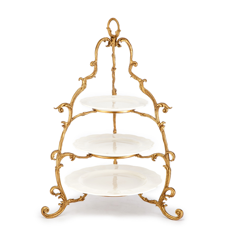 European porcelain candy bowl with multi design fruit plate luxury item fancy three-layer white and bronze home decor gift