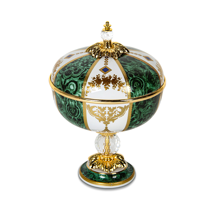 Wholesaler home clock custom porcelain teapot antique interior decoration ceramic vase for living room green candy fruit  bowl