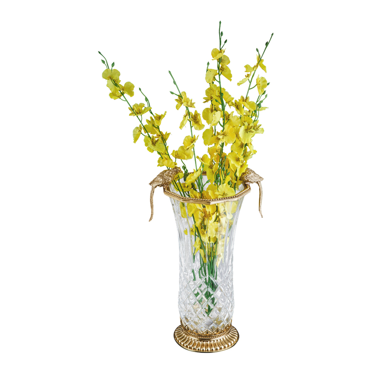 unique luxury carved glass home decor flower crystal pattern copper statuary vase bottle brass bronze jardiniere