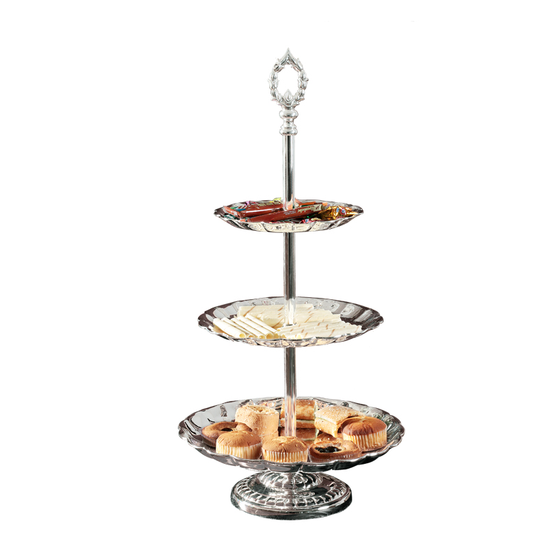 Project brass home decor carved indoor festival silver plate gift with elegant design villa hotel luxury three layers fruit bowl