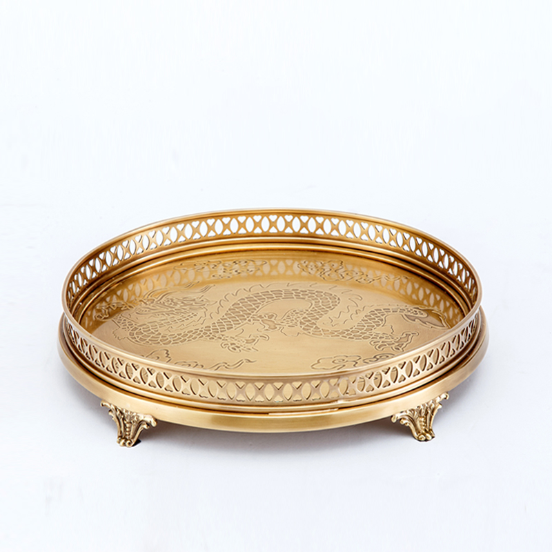 Cooper fruit plate for restaurant hotel villa factory bronze home accessories with dragon pattern design classic dinning tray