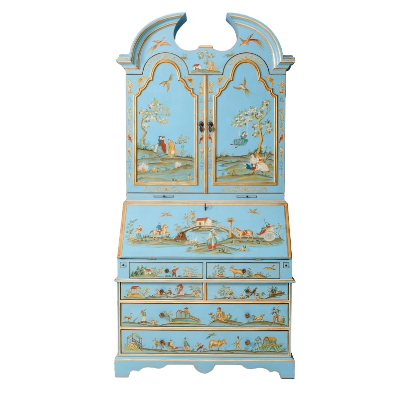 Gold Gilding Wooden Curio Cabinets With Flowers Paint Motif Hand Painted  Secretary closet Cabinet with drawer Front Desk