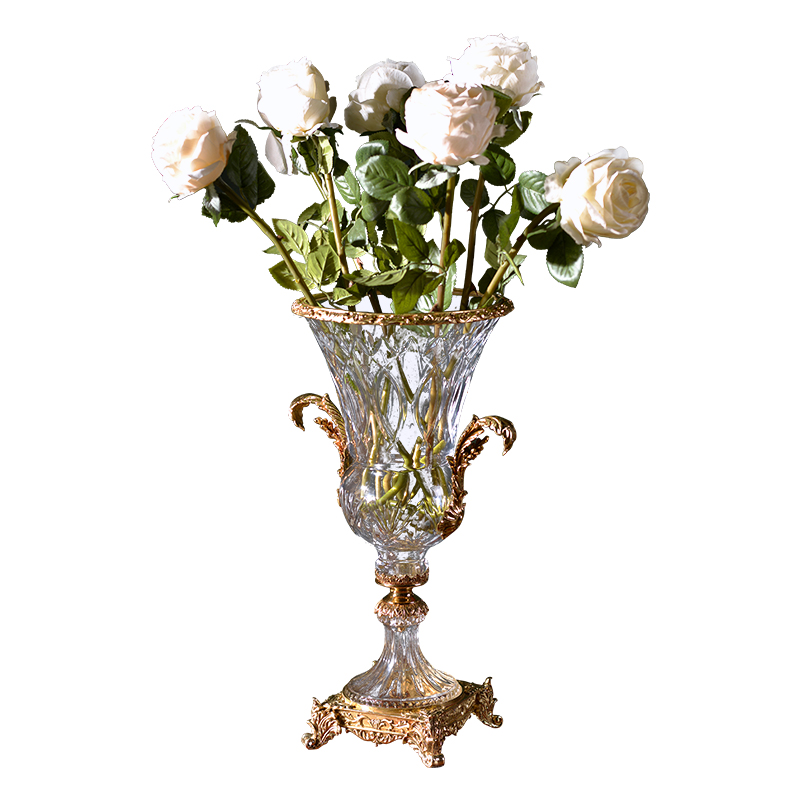 2021 new designs luxury fashion brass crystal flower vase home hotel table decoration accessories for villa hotel office home