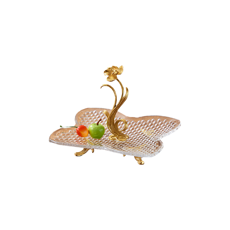 Home Decor Party Dinner Exquisite Handcrafted Copper Carved Daffodil Holder Crystal Fruit Plates