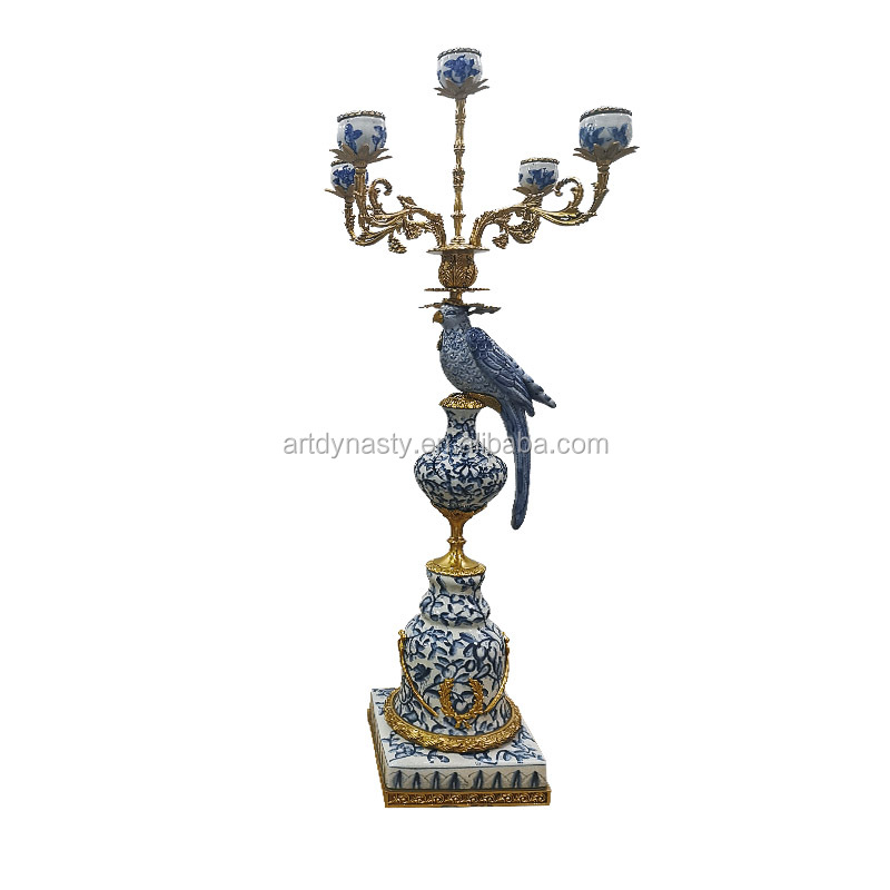 Fancy pigeon brass ceramic candle holder for home decorations hotel living room home decor vintage hotel porcelain candlesticks