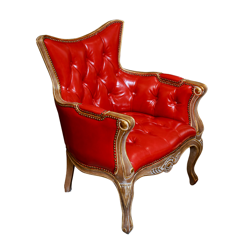 Red Royal Leather Solid Wood Sofa furniture Set luxury Living Room Furniture with copper decoration