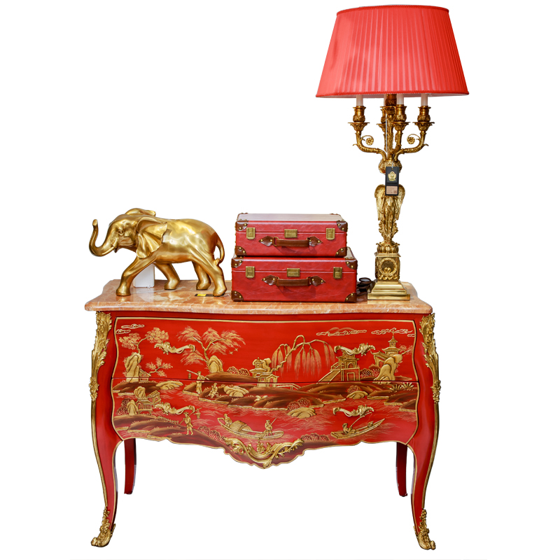 Wholesale competitive home decor red hand-painted table/countryside cabinet 2 drawers vintage villa furniture antique cabinet