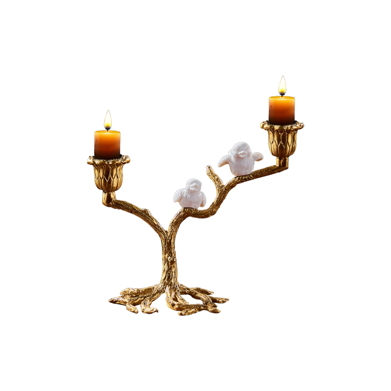 Handmade Handcraft Luxury Metal Tree Candle Holder with Birds on It for Interior Design Home Decor Brass Candlestick