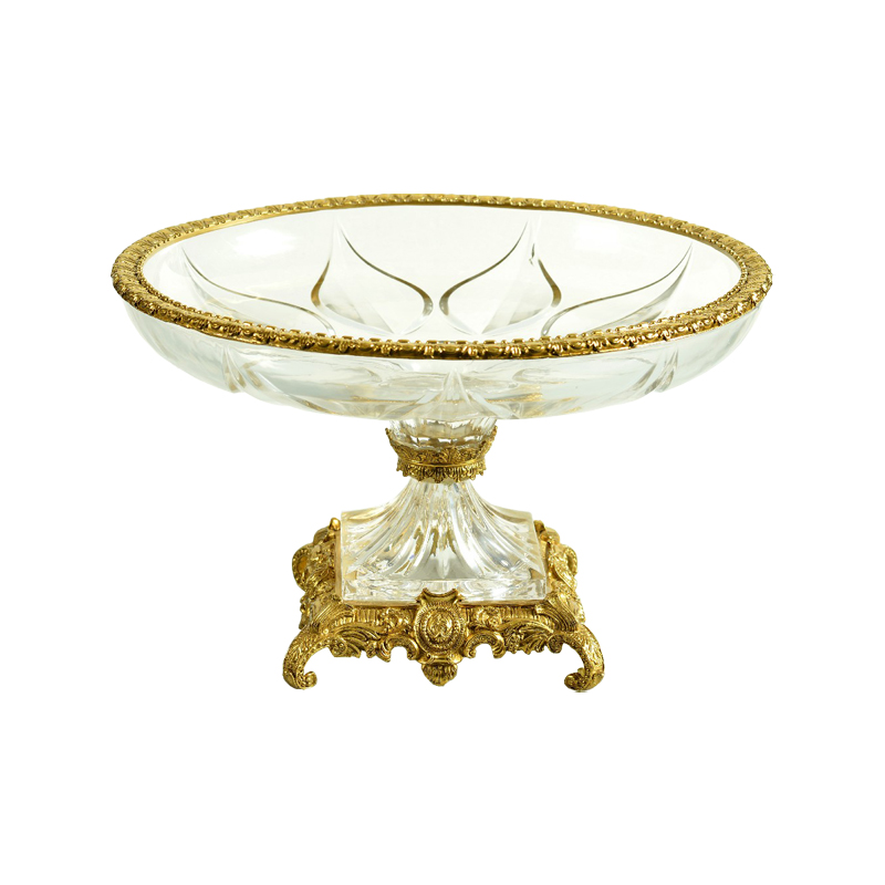 Crystal brass super large fruit tray does not fade lotus petal pattern high-end hotel decoration