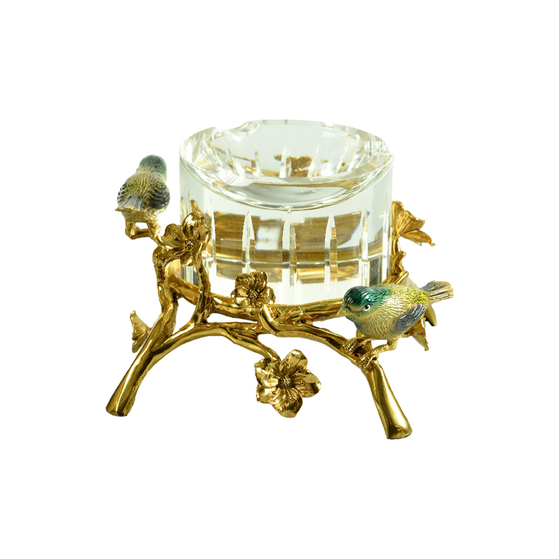 Creative Luxury Bronze Carved Gifts Luxury brass and crystal round ashtrays