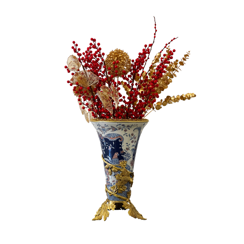 New luxury art deco ceramic vases with brass fittings flower and bird designs for home decor and office displays