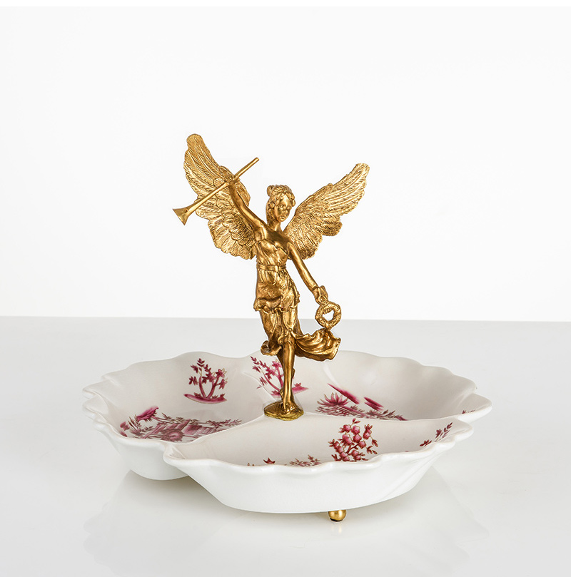 creative fashion designs modern decor fruit dish brass angle decoration ceramic fruit plate for home clubhouse dinning room
