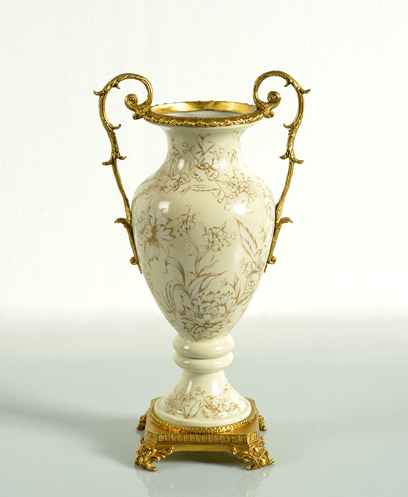 2024 popular creative Chinese Craft european american Style retro classic brass Ceramic Vase for office home hotel