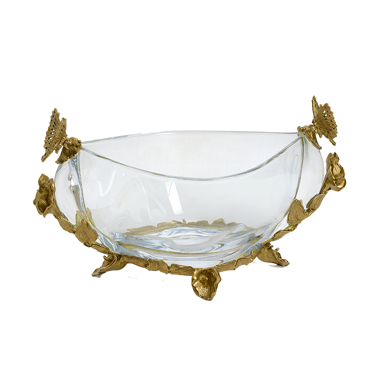 2024 new designs luxury brass crystal home hotel table decoration accessories  fruit bowl