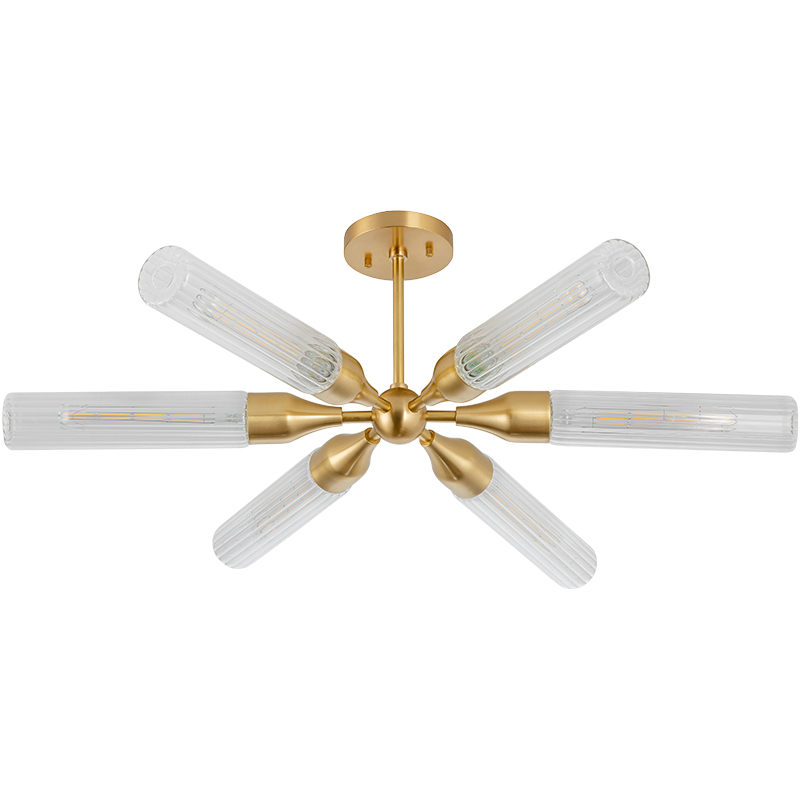 modern north euro gold copper and staggered glass tube 6 rods high quality led ceiling pendant lamp chandelier guest living room