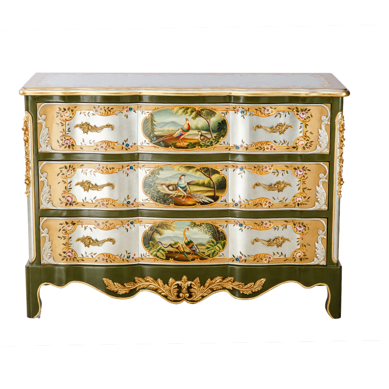 French storage cabinets with lifelike painting design traditional sideboard for bedroom living room villa wood console cabinet