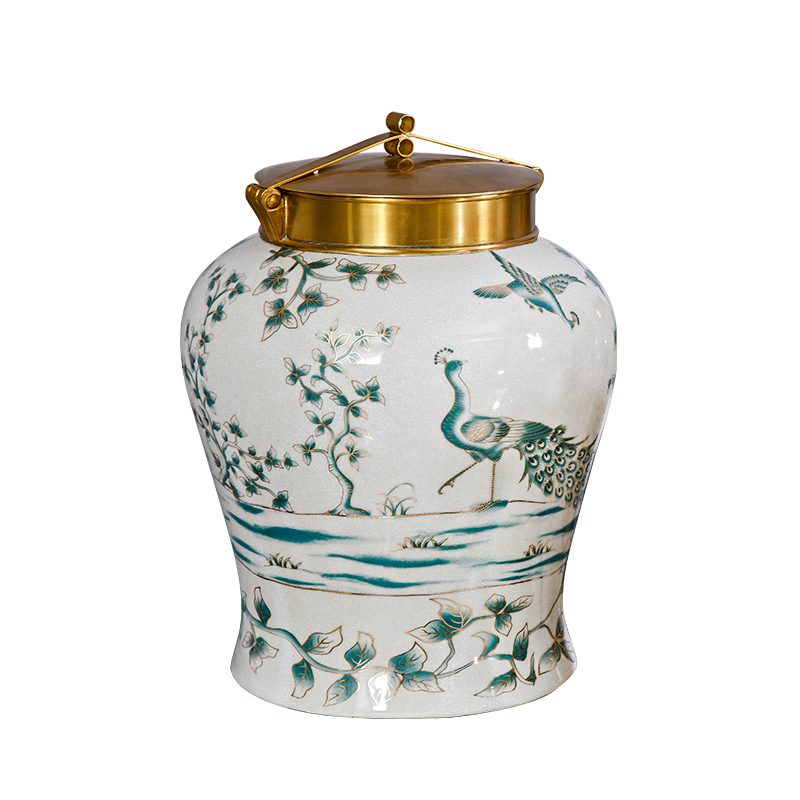 home decorations collections Chinese style luxury ceramic vase  jar with flowers and peacock