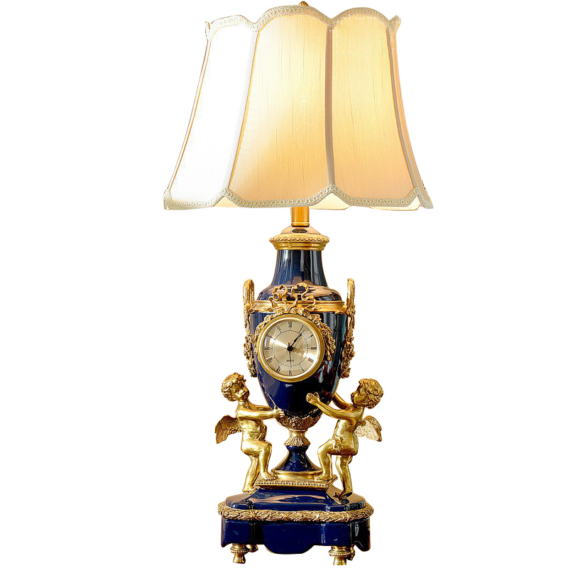Creative clock accessories with white lampshade brass porcelain table lamps classical noble led lights decor ceramics home lamp