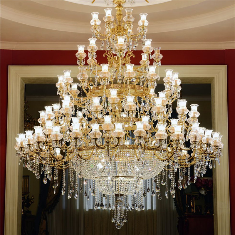 European style 8 tiers lighting fixtures home vintage brass and crystal light flower for hall villa hotel antique led chandelier