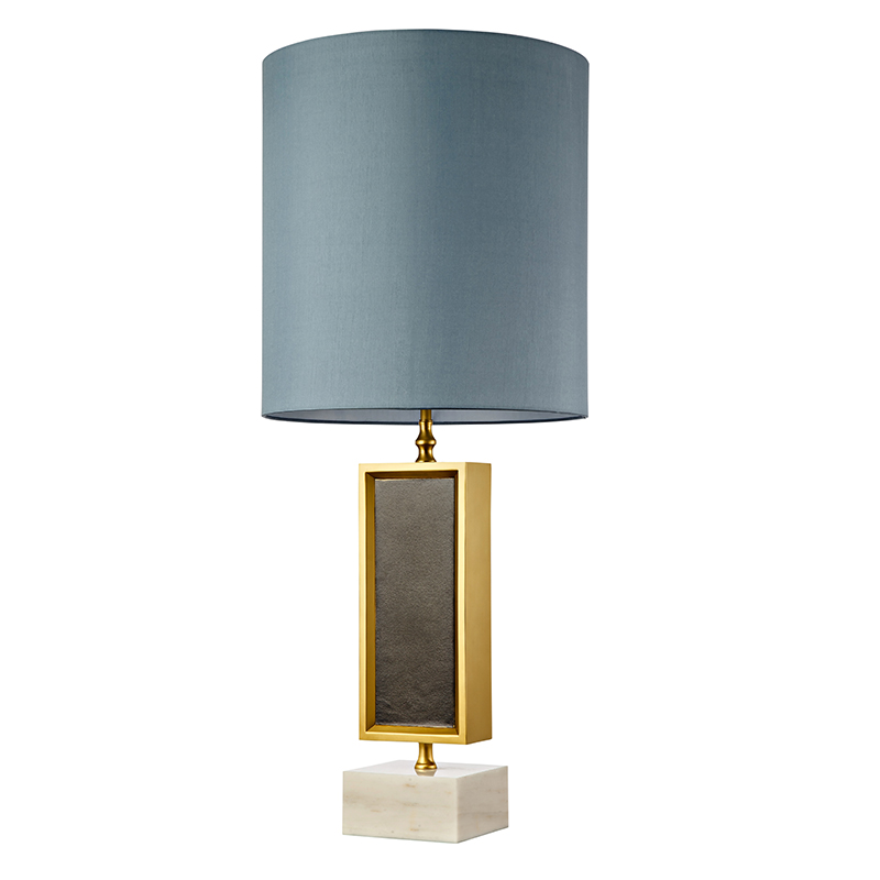 2024 Hot Sell Table Lamps with Copper and Marble from Chinese Wholesaler Blue Fabric Lampshade Bedside Desk Lights