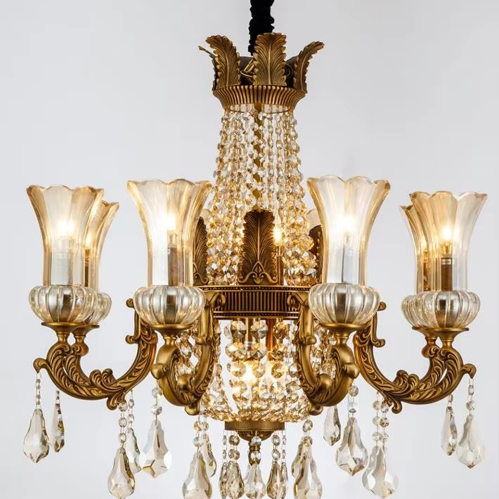 Best quality european light glass brass crystal chandelier for high ceilings