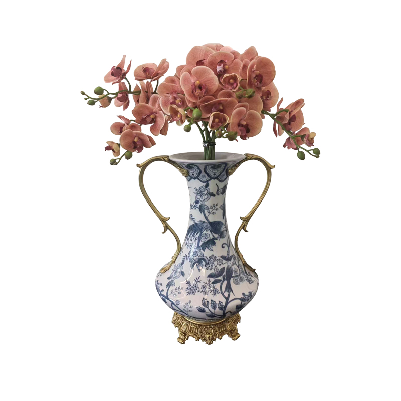 Brass vase hand-painted classical design painting customized mansion vase luxury room vase flower pot white enameled