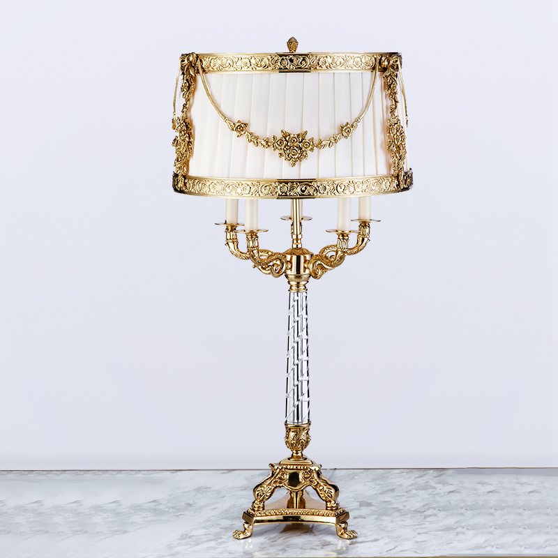 French Empire Style Table Lamp Traditional Classical Vintage Tole Brass Desk Lighting Fixture with  5-Led Energy Saving Lights