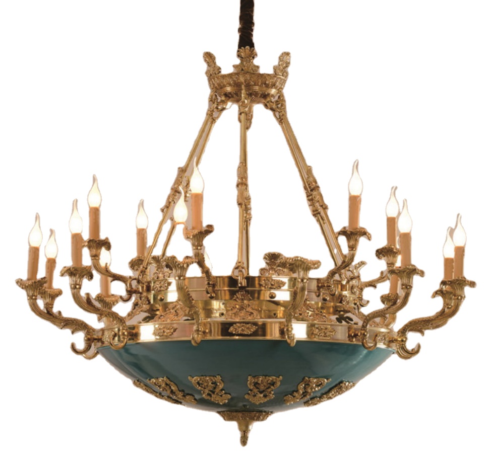 Made in China  ROHS SASO CE Antiqued Ornate Antiqued Solid Brass Chandelier pendant lamp With Bronze candle Center Body Accent
