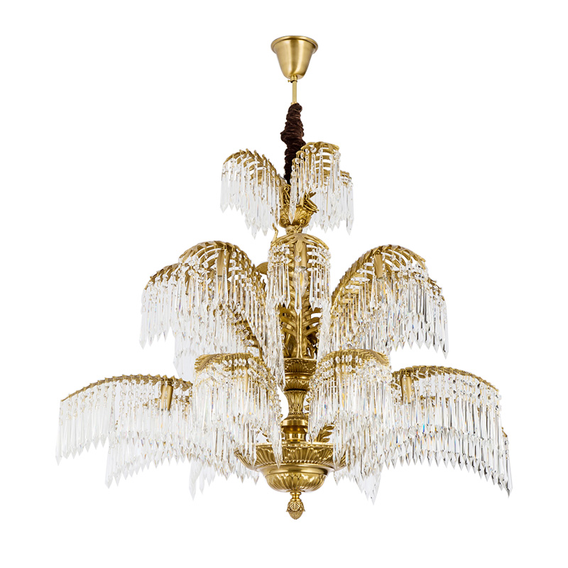 elegant italy design  villa hotel living room  luxury brass and crystal pendant lamp palm tree lighting light chandelier