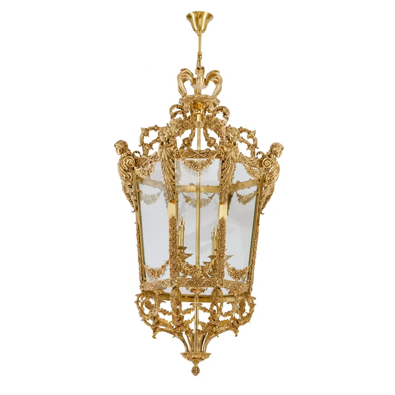 Classic French Style Luxury  Louis XVIII  Big chandelier pendent light carved brass light for high ceiling