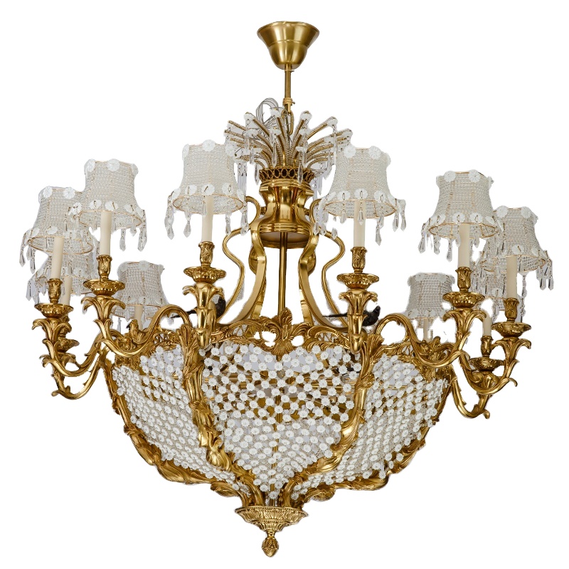Luxurious interior french/classcial  brass and crystal high ceil wall basket pendant light and chandelier lamp