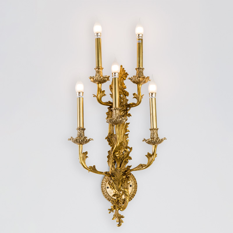 Awesome rococo style art antique candle wall lamp sconces with three cast brass arms California Red retro castle bracket light
