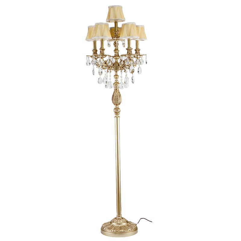 Retro french royal cloth lampshade crystal french style luxury  standing beside brass floor lamp