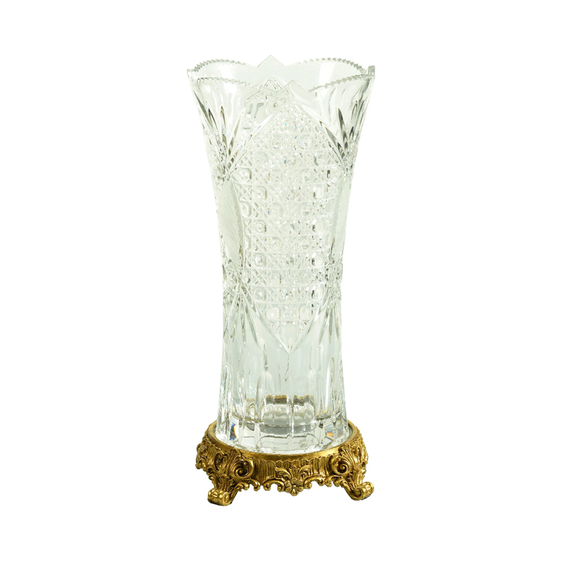 Luxury Wedding Party Banquet Home Decor Handmade Copper Base K9 Crystal Glass Flower Vase