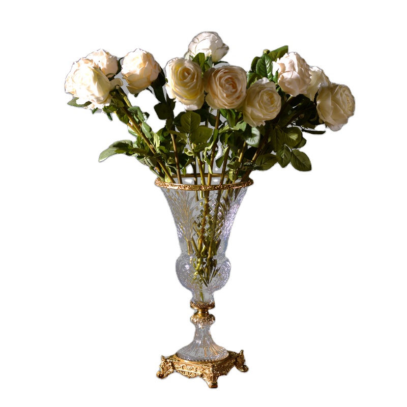 Newest designs Royal Home Decorative Vase Luxury Brass with Crystal Vase for home hotel wedding office decorative