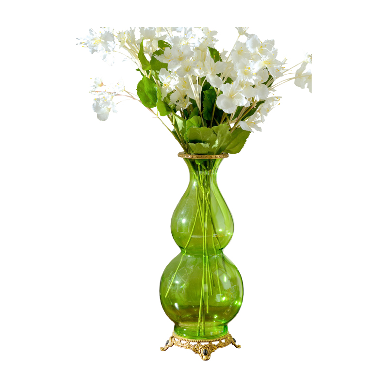 Hotel Wedding Project Unique Gourd Shade Design Brass Base Home Decor Glass & Crystal Flower Vase