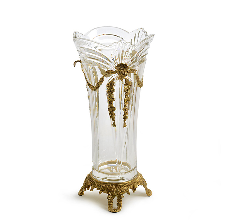 creative designs luxury Tall  big Gold brass crystal Flower Vase for  Wedding Home hotel club Decor