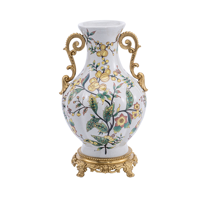 2024 newest creative antique design brass  European style Porcelain Flower Vase for  living room club and office