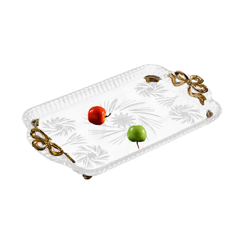 zsDesigns Factory Wholesale Hotel Villa Club Office Home Decor Luxury Copper Handcrafted Bowknot K9 Crystal Glass Fruit Tray