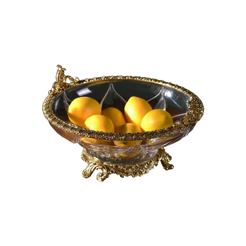 Hotel Villa Decor Luxury Crystal With Copper Round Candy Tray Brass With Crystal Compote Fruit Bowl