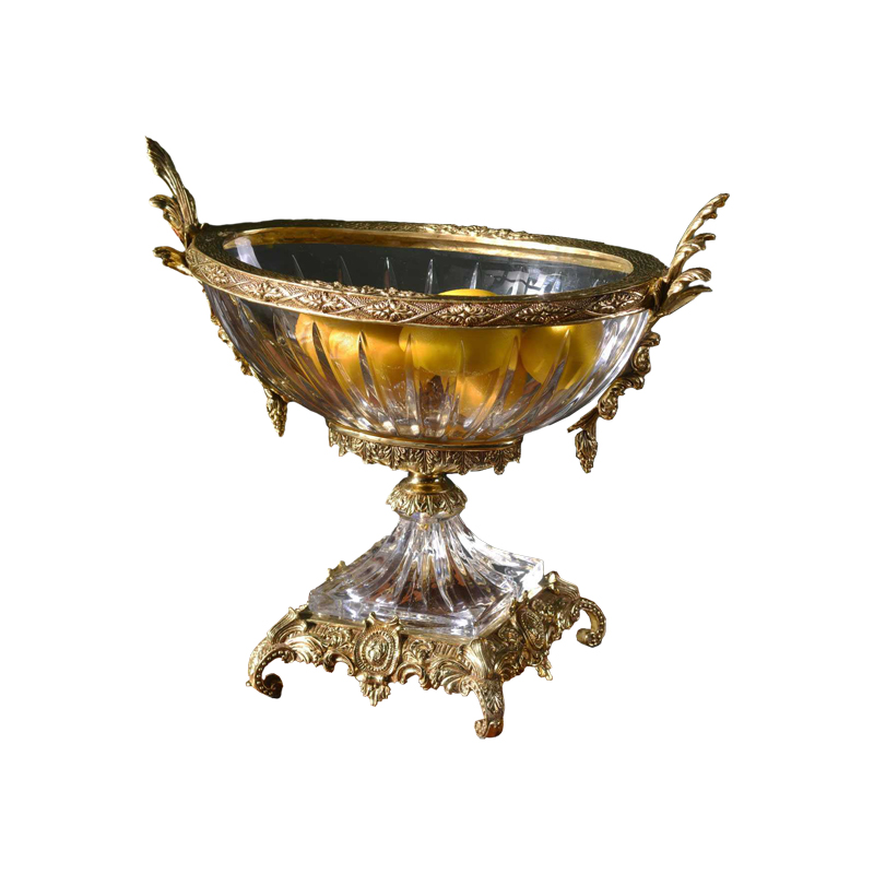 European And American Crystal With Brass Extra Large Fruit Plate With Pattern Not Fading High-End Hotel Decoration